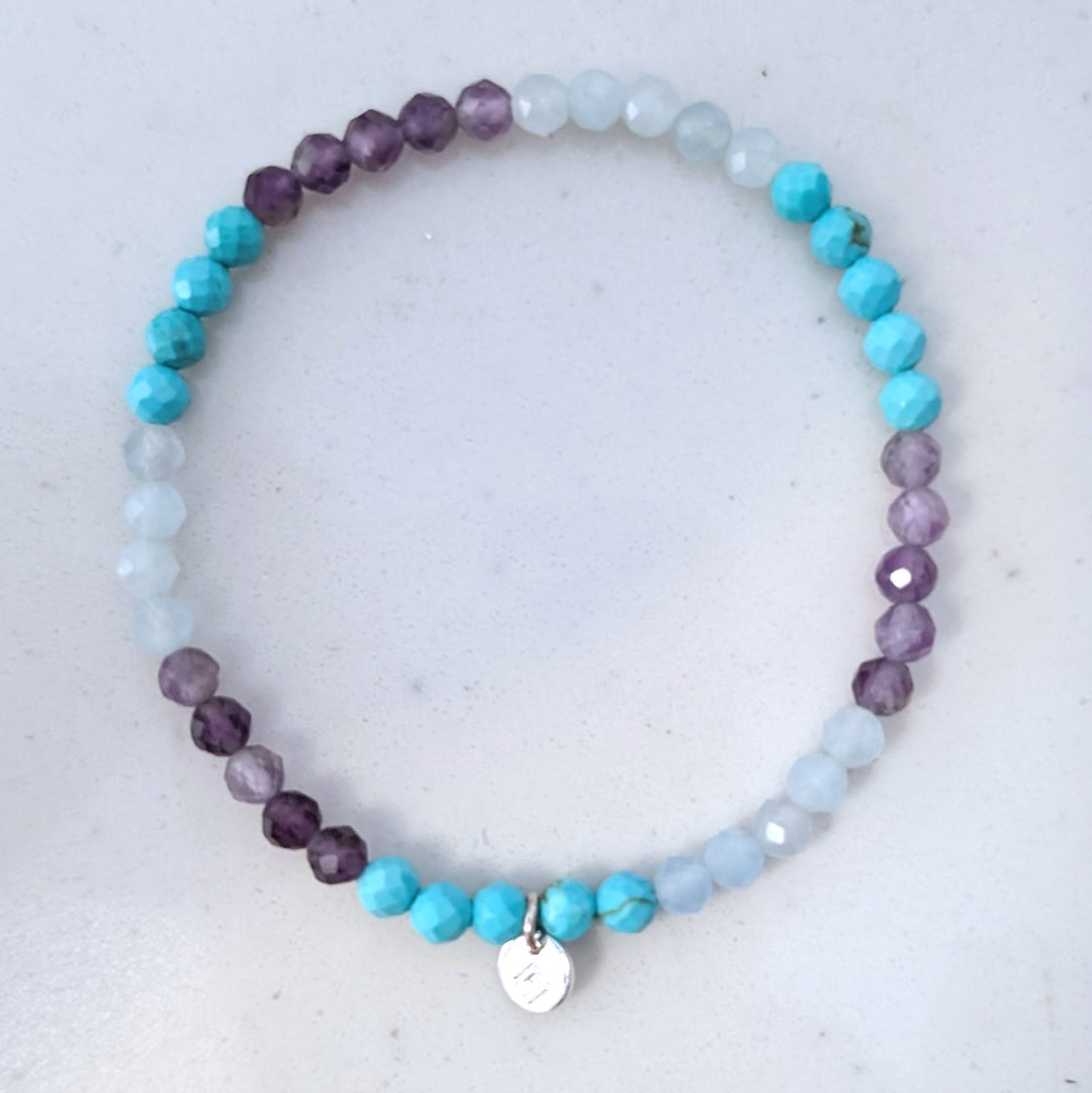 Amethyst, turquoise and aquamarine gemstone bracelet 