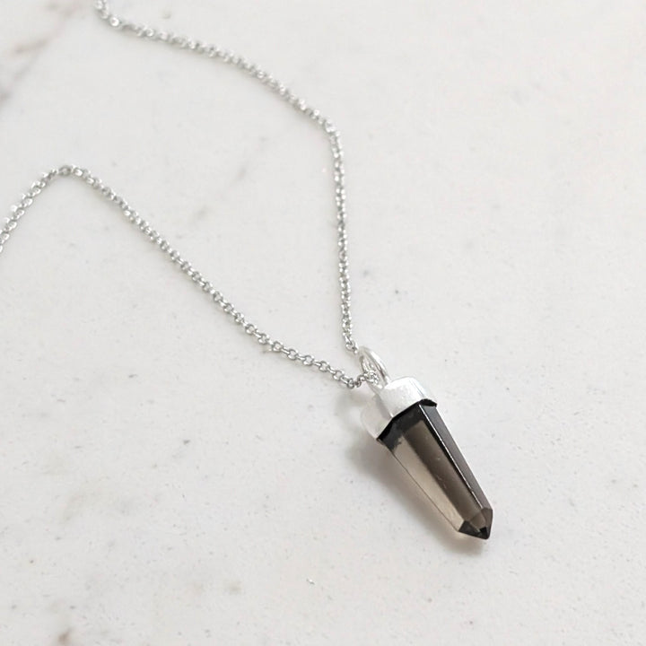 sterling silver smokey quartz spike gemstone pendant necklace 