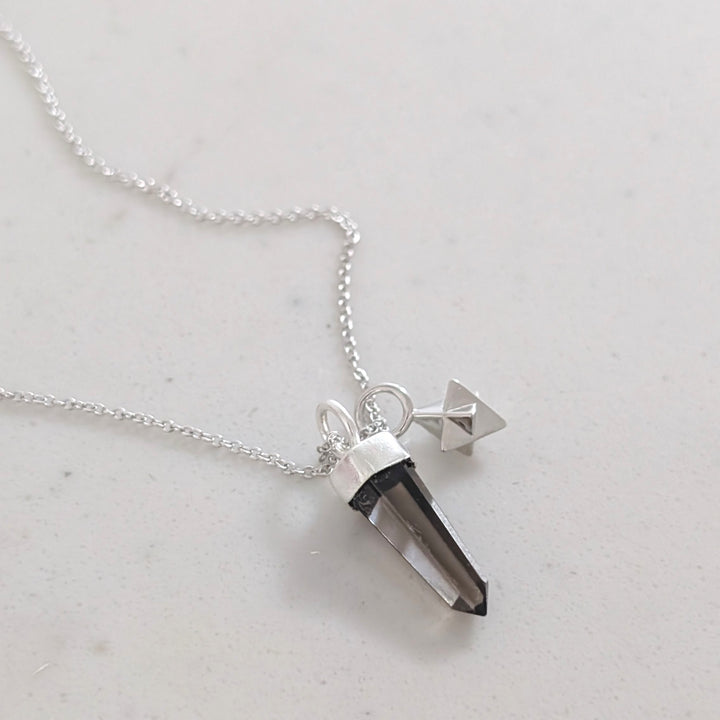 sterling silver smokey quartz spike gemstone pendant necklace 