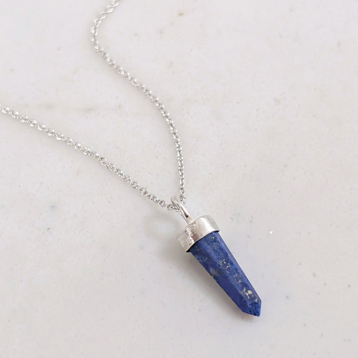 sterling silver and lapis lazuli spike pendant gemstone necklace 