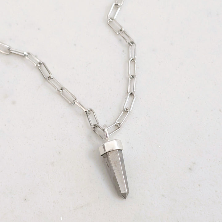 sterling silver pyrite spike gemstone necklace on paperclip chain