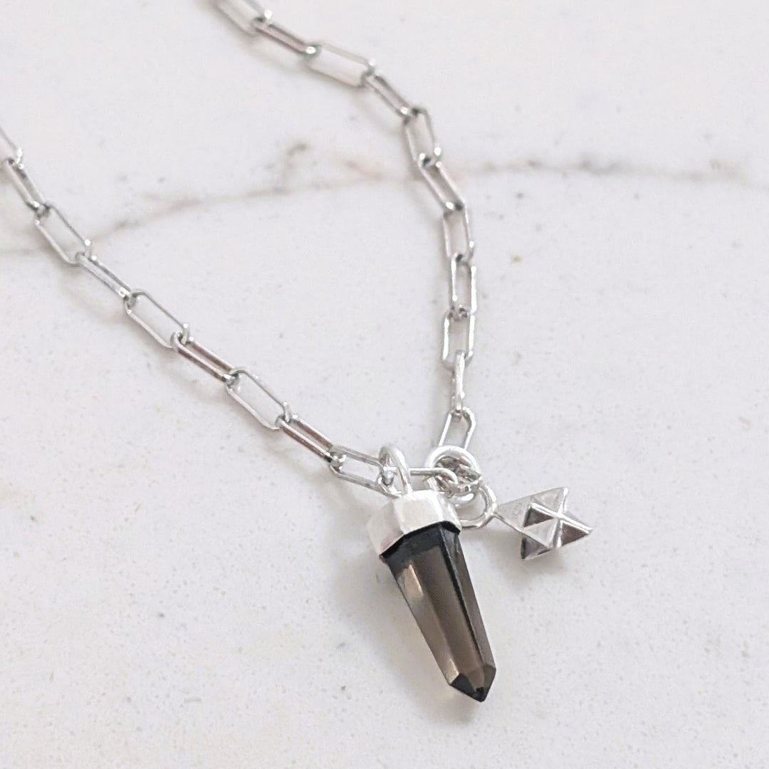sterling silver smokey quartz spike gemstone pendant necklace 