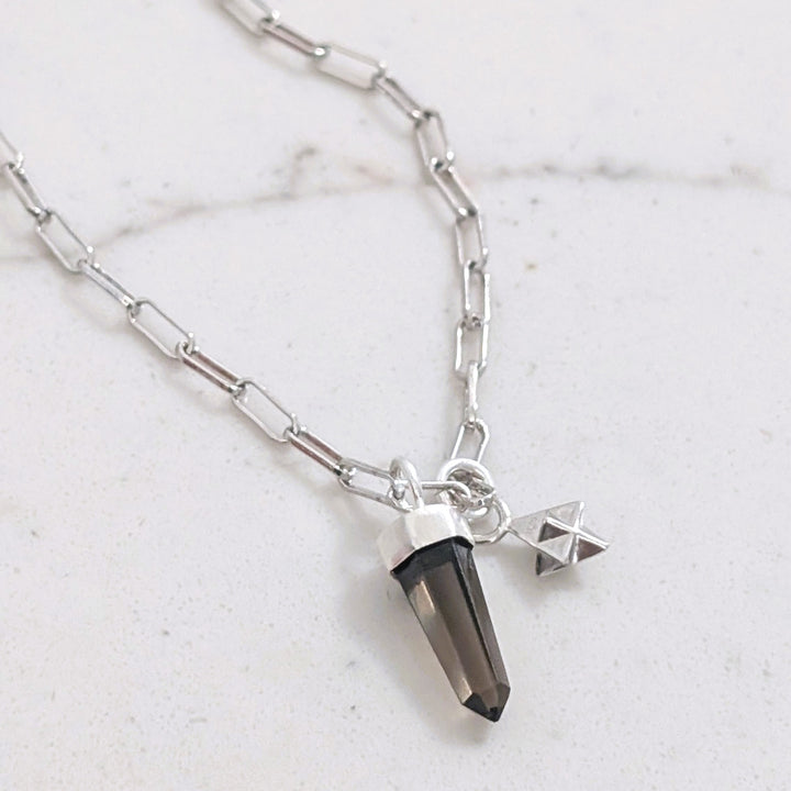 sterling silver smokey quartz spike gemstone pendant necklace 