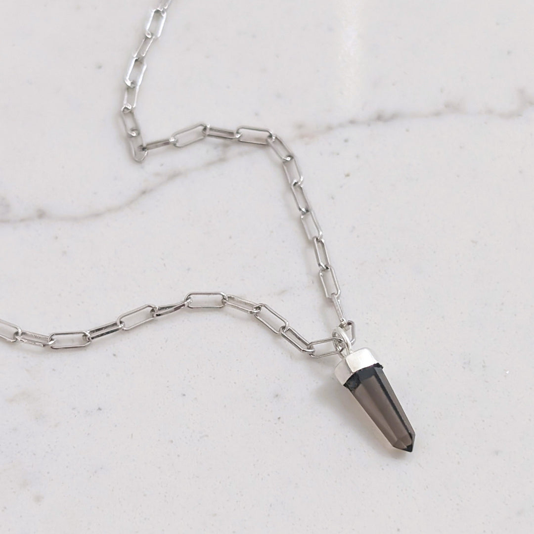 sterling silver smokey quartz spike gemstone pendant necklace 