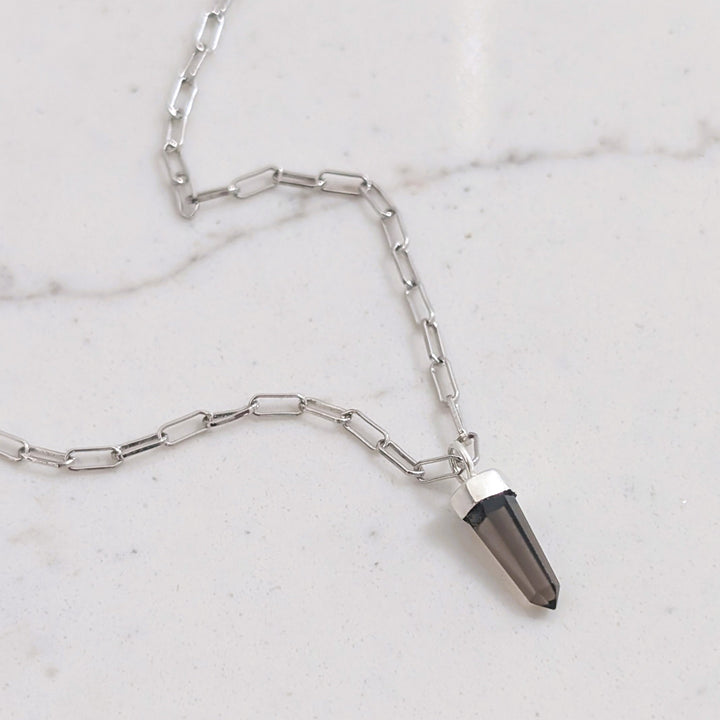 sterling silver smokey quartz spike gemstone pendant necklace 