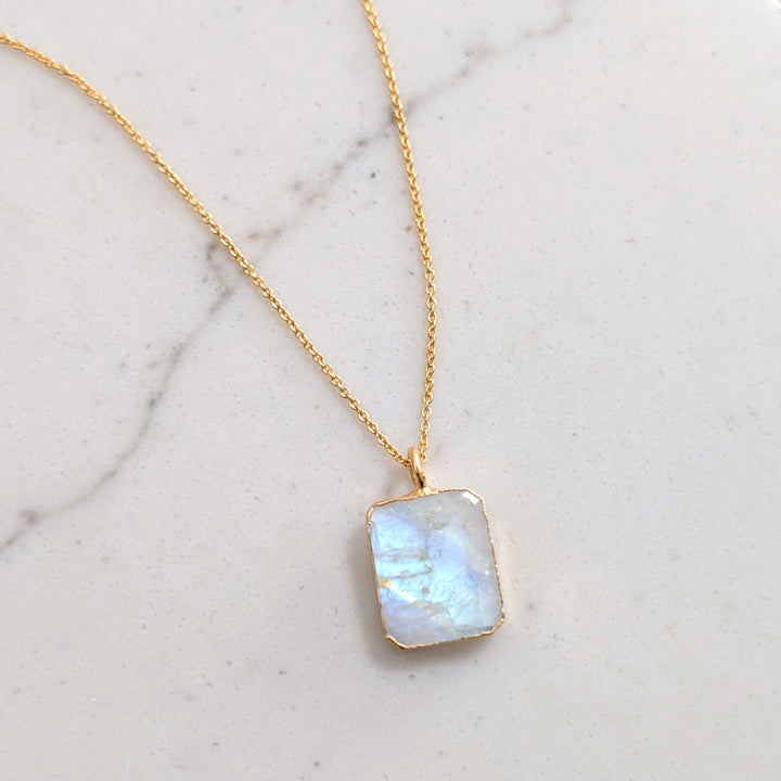gold plated moonstone rectangular pendant necklace