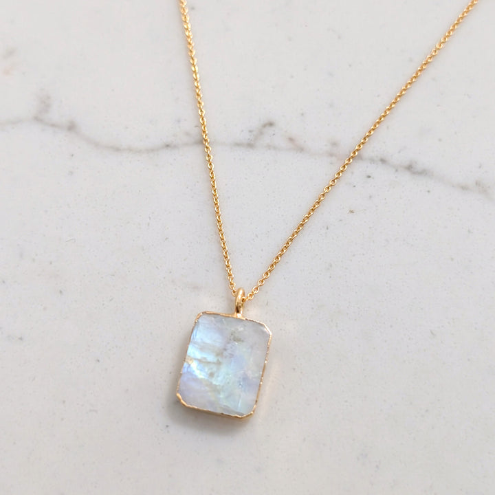 gold plated moonstone rectangular pendant necklace