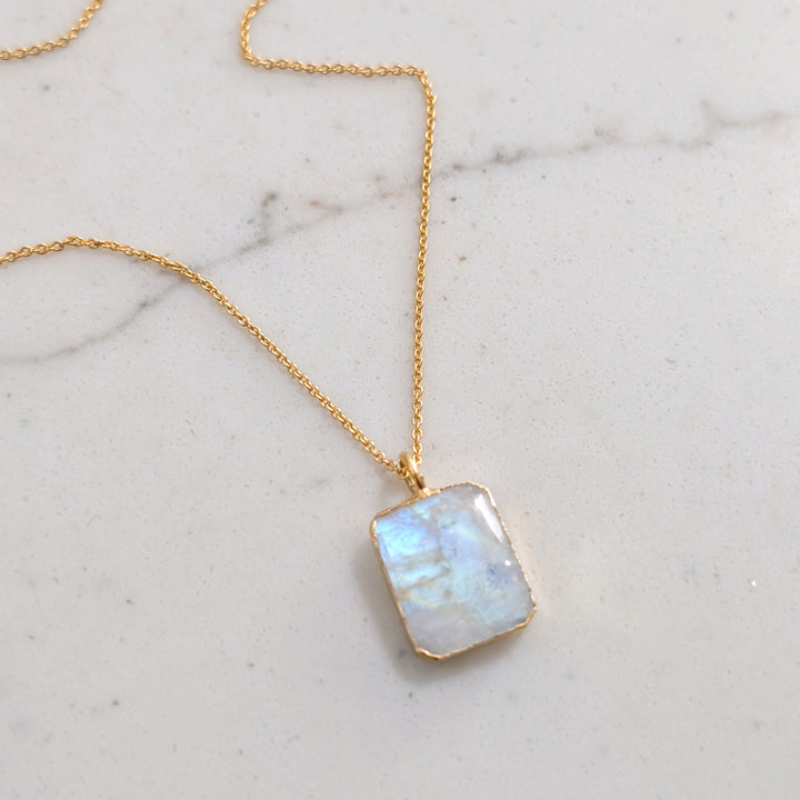 gold plated moonstone rectangular pendant necklace