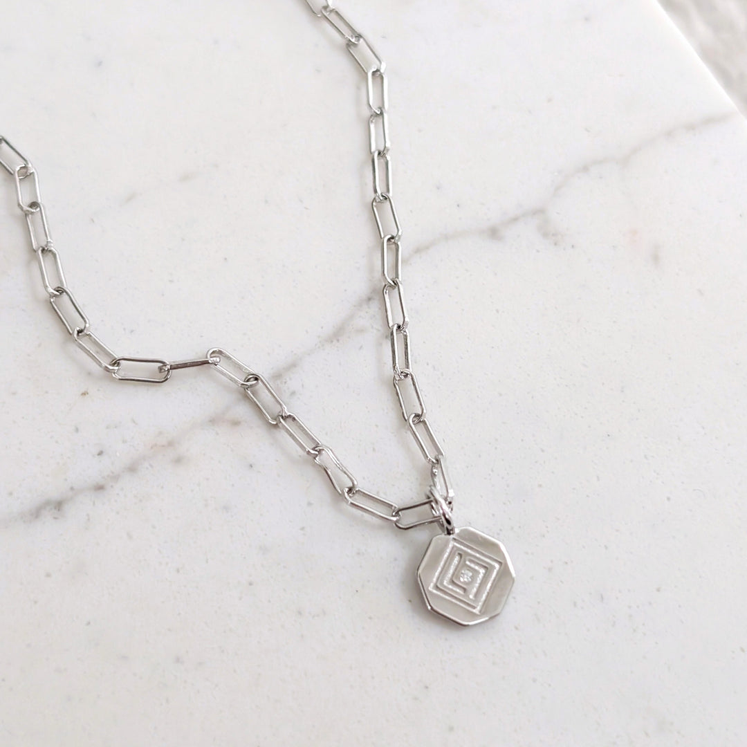 Sterling silver paperclip necklace with Lapis London disc charm pendant