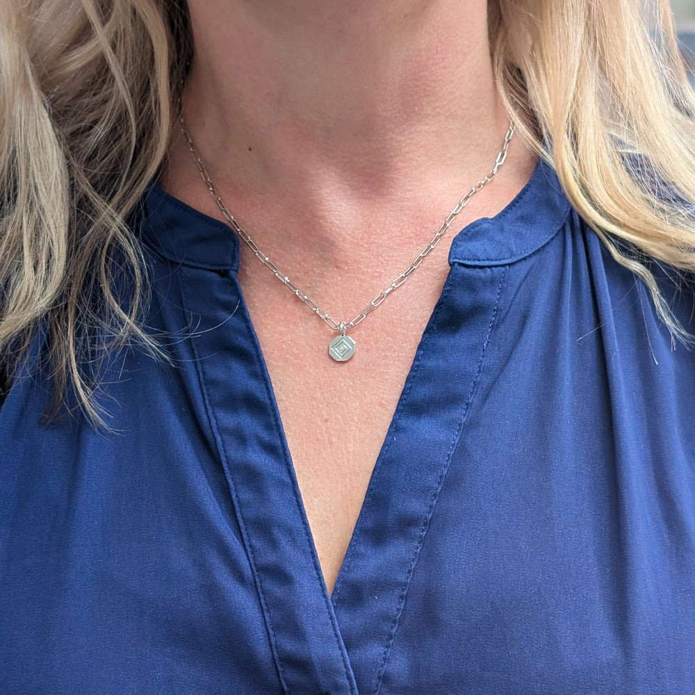 Sterling silver paperclip necklace with Lapis London disc charm pendant