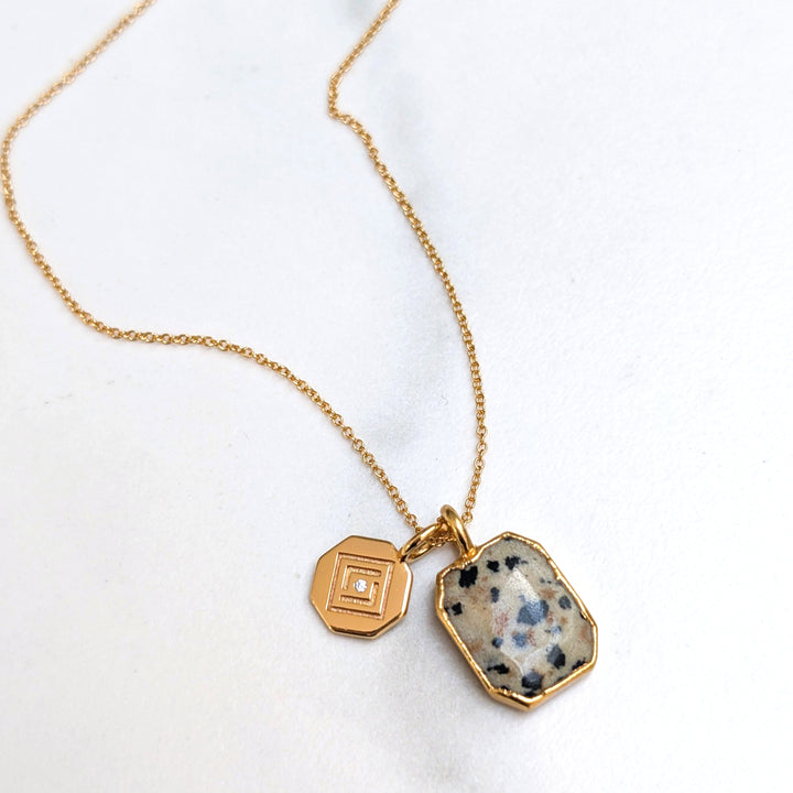 Dalmatian Jasper and disc pendant necklace