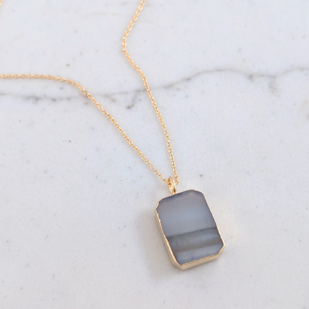 rectangular amethyst strata pendant necklace