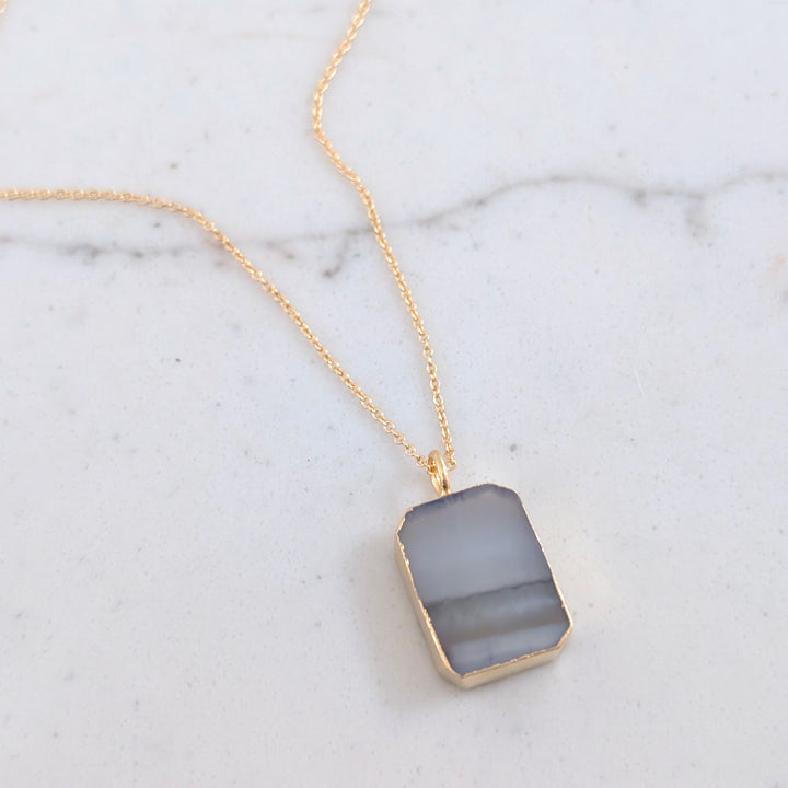 rectangular amethyst strata pendant necklace