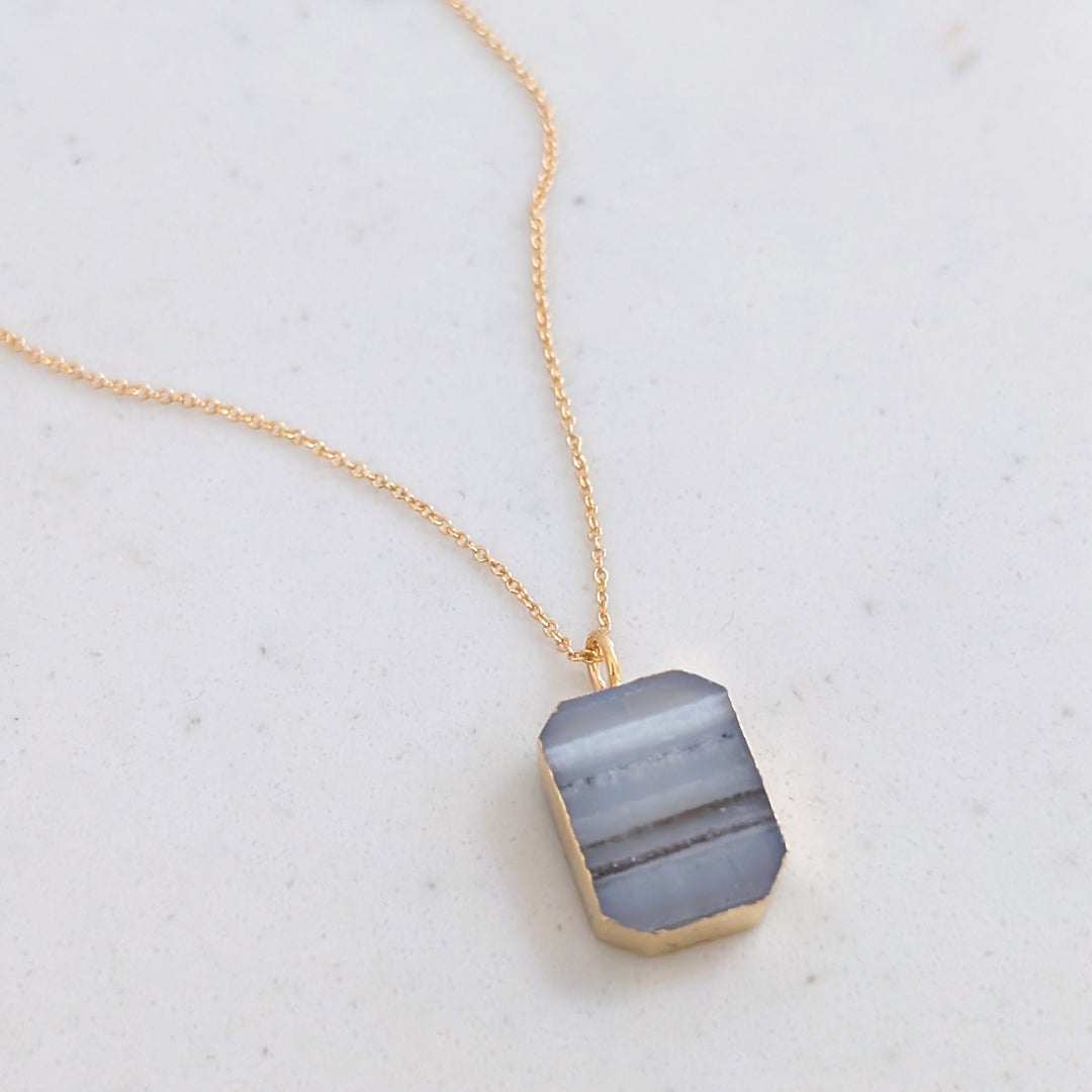 rectangular amethyst strata pendant necklace