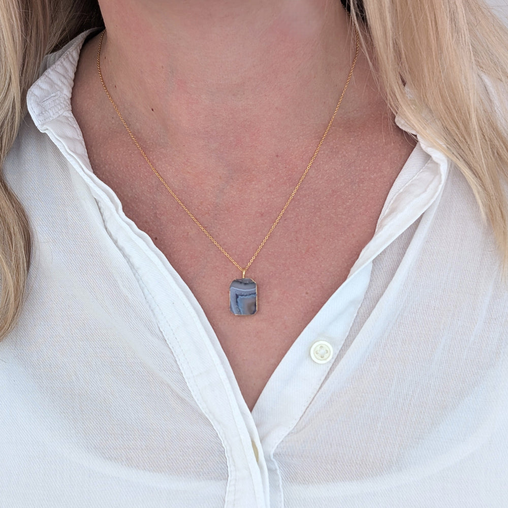amethyst strata rectangular pendant necklace