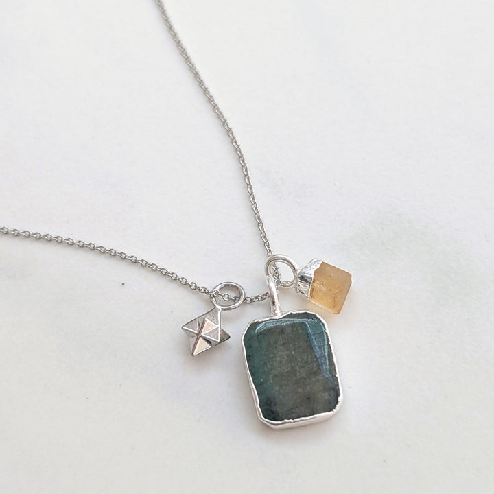 The Trio Emerald, Black Onyx and Charm Necklace