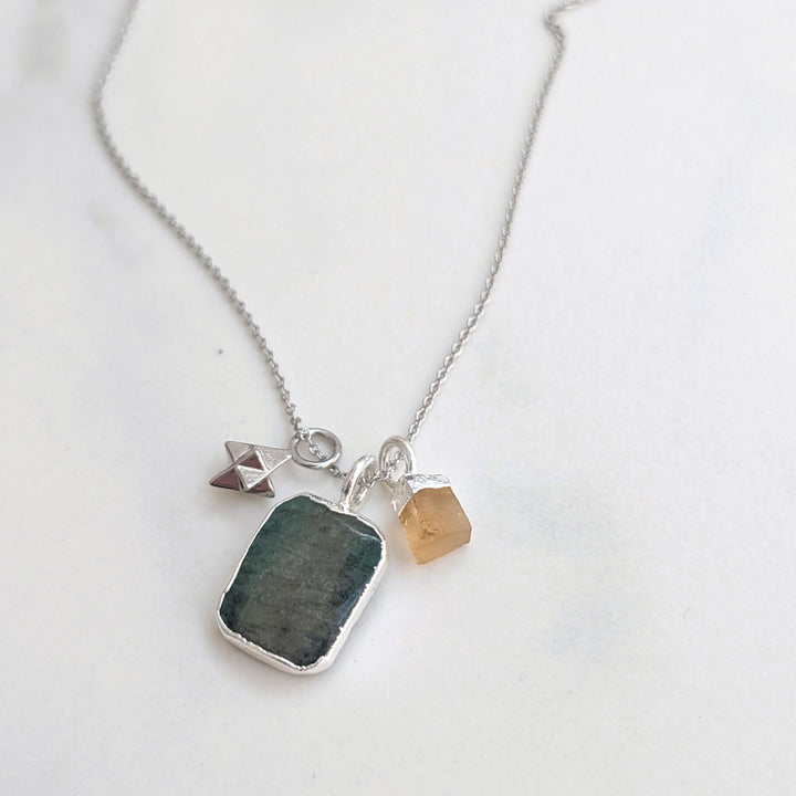 The Trio Emerald, Black Onyx and Charm Necklace