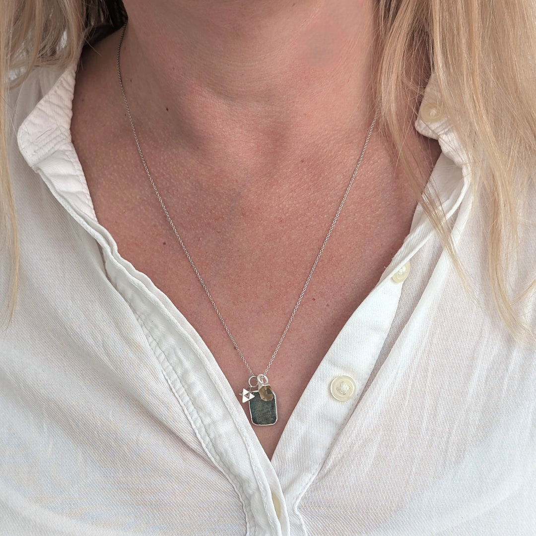 The Trio Emerald, Black Onyx and Charm Necklace