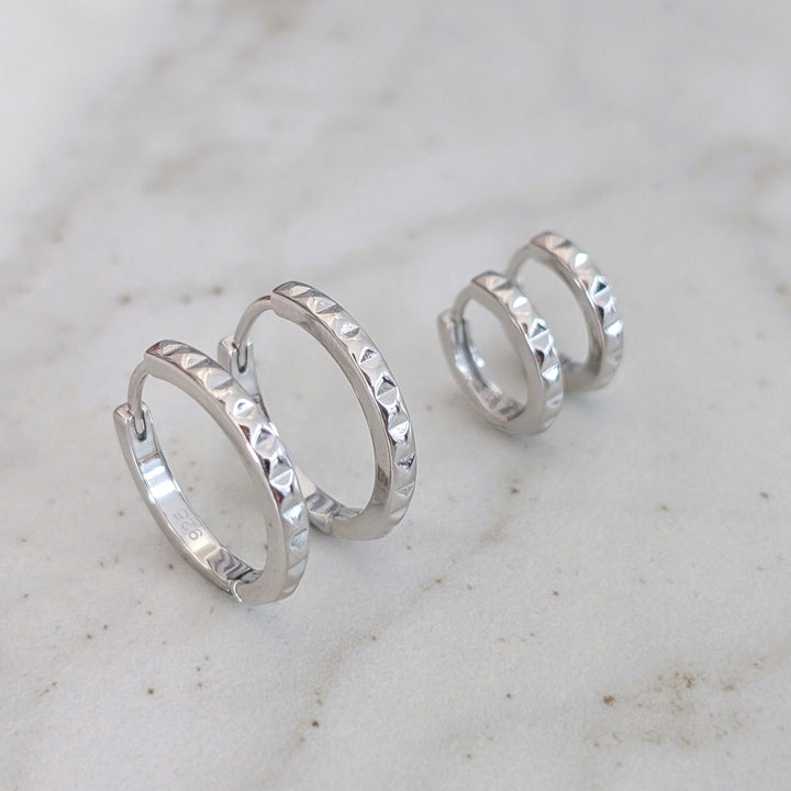 sterling silver pyramid textured hoop earrings