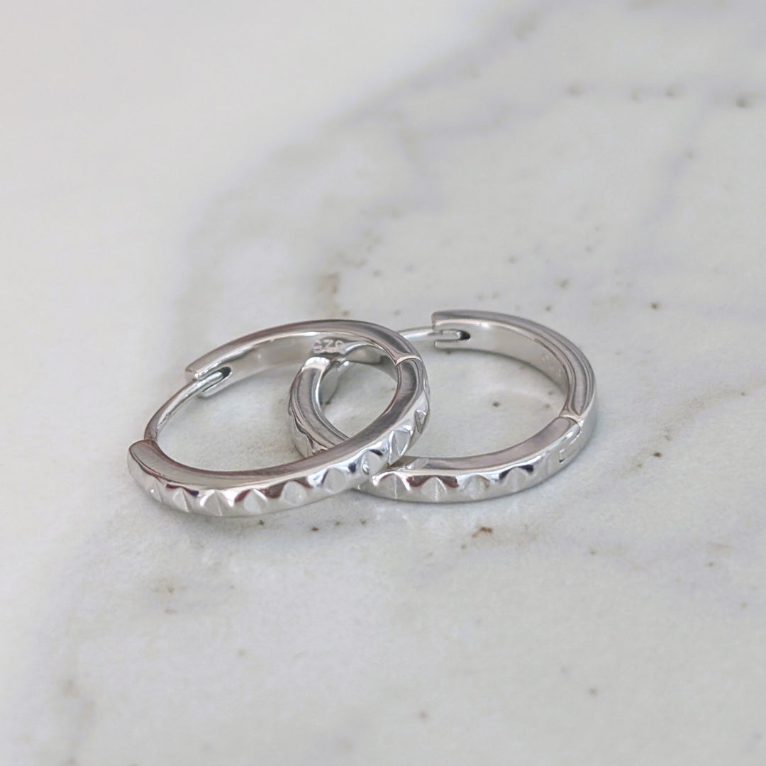 sterling silver pyramid textured hoop earrings