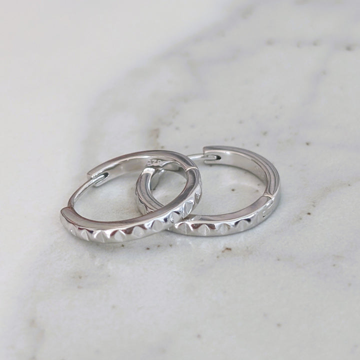 sterling silver pyramid textured hoop earrings
