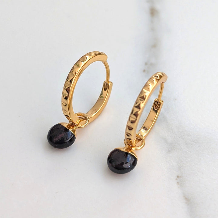 gold garnet January birthstone earrings