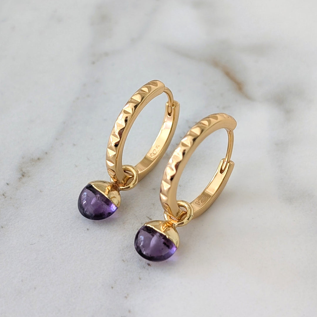 gold amethyst February birthstone earrings