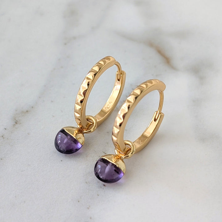 gold amethyst February birthstone earrings