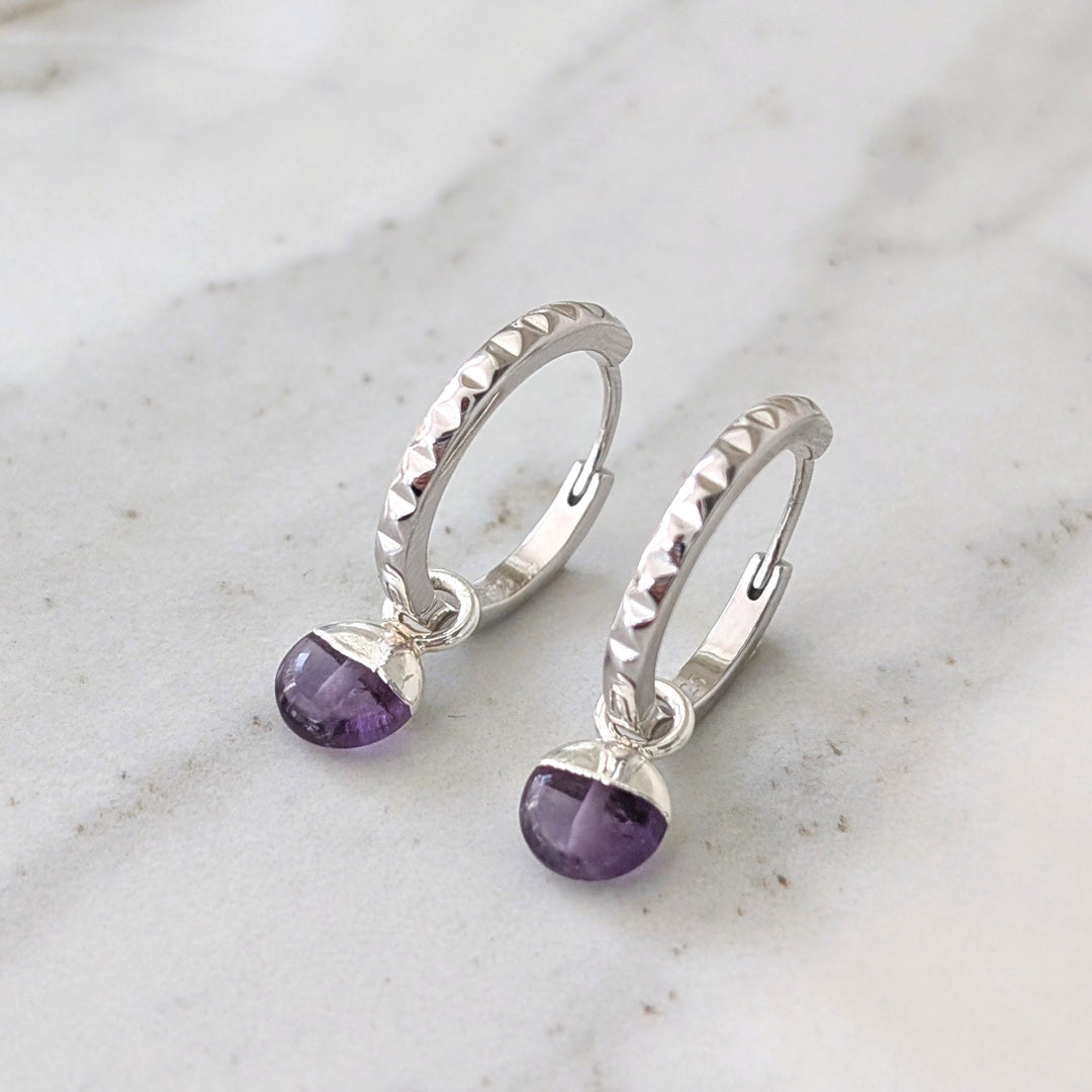 silver amethyst February birthstone earrings 