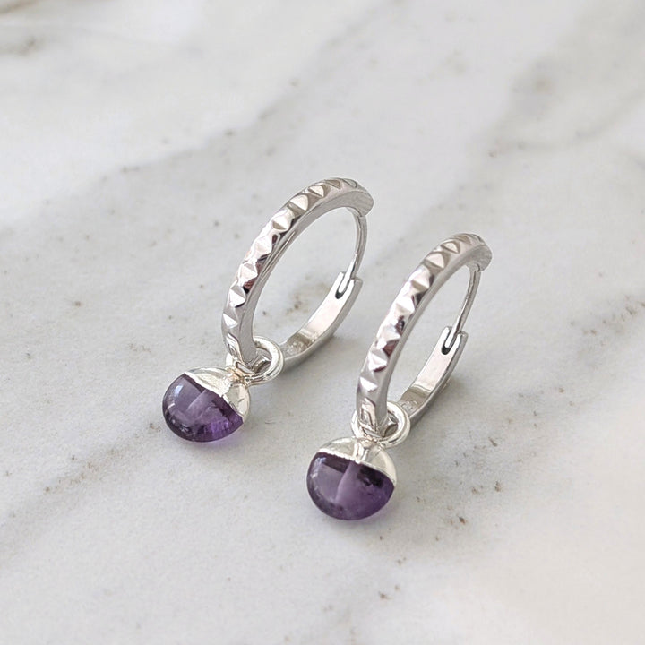 silver amethyst February birthstone earrings 