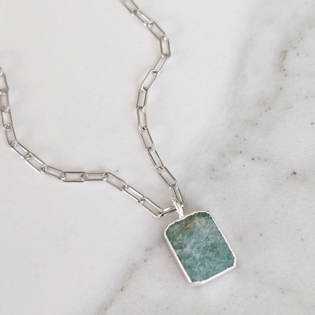 sterling silver amazonite rectangular pendant necklace 