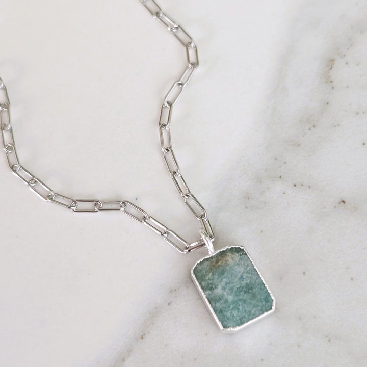 sterling silver amazonite rectangular pendant necklace 
