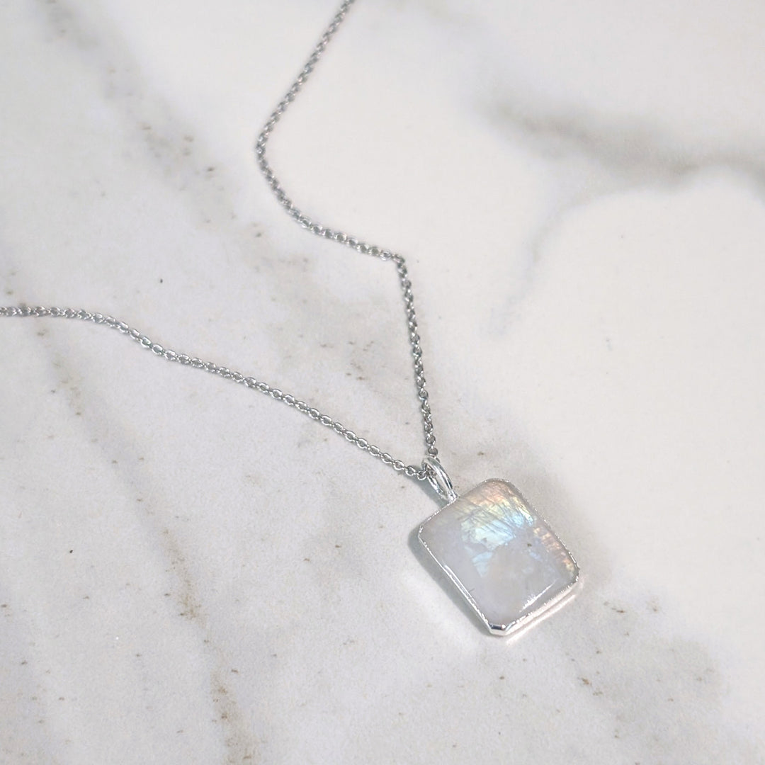 sterling silver moonstone rectangular pendant necklace