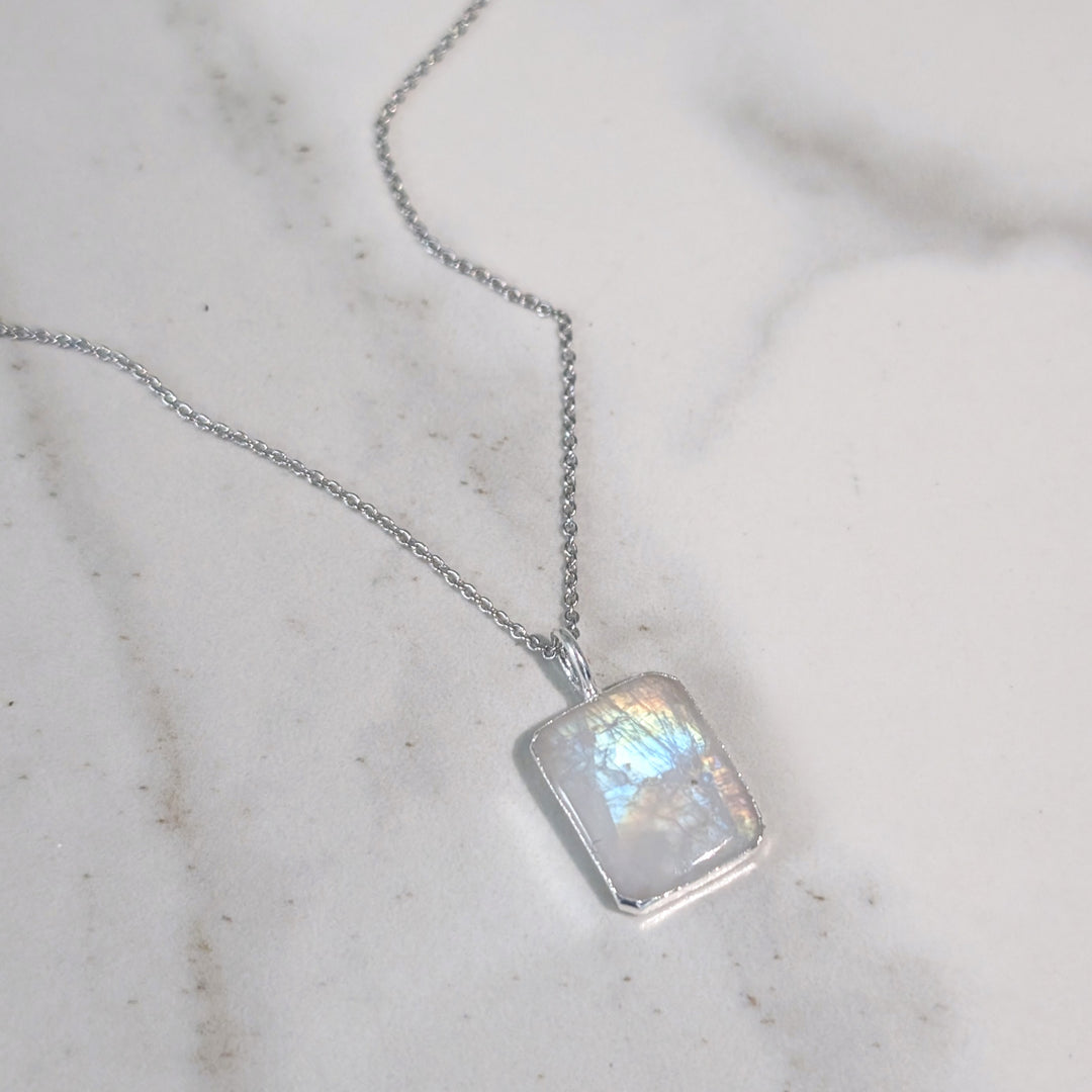 sterling silver moonstone rectangular pendant necklace