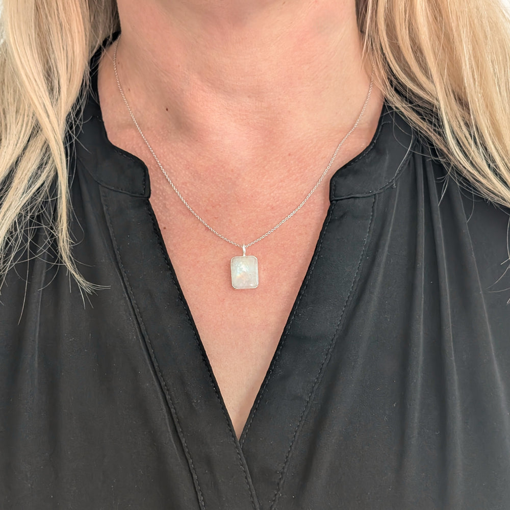 sterling silver moonstone rectangular pendant necklace