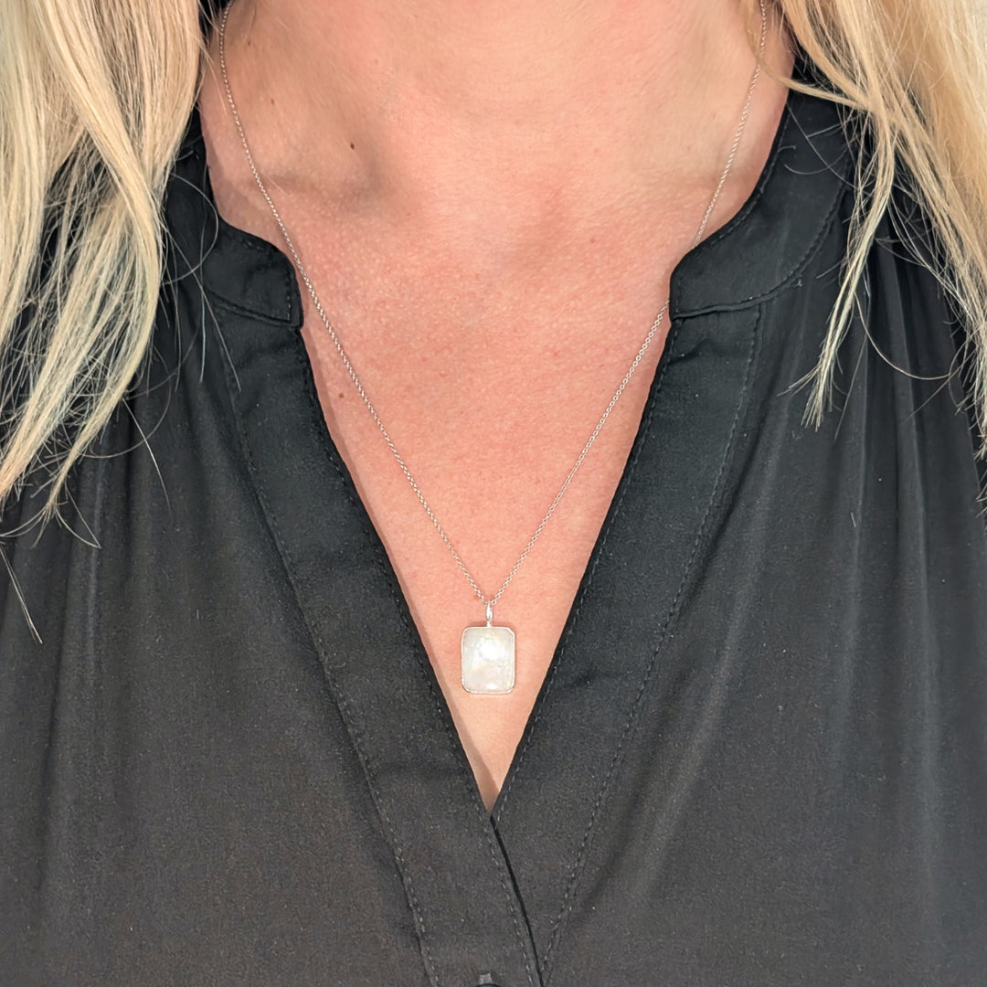 sterling silver moonstone rectangular pendant necklace