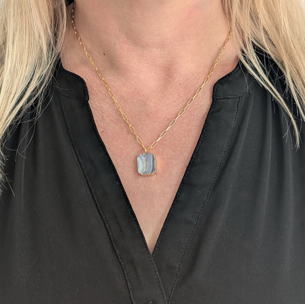 amethyst strata rectangular pendant necklace