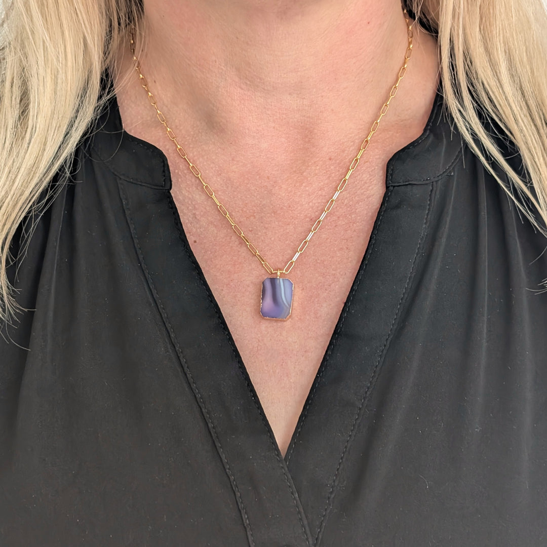 amethyst strata rectangular pendant necklace