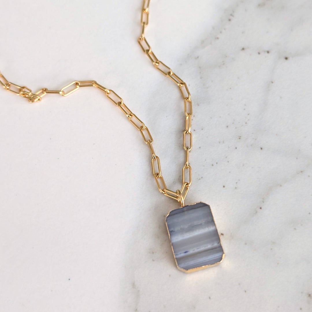rectangular amethyst strata pendant necklace