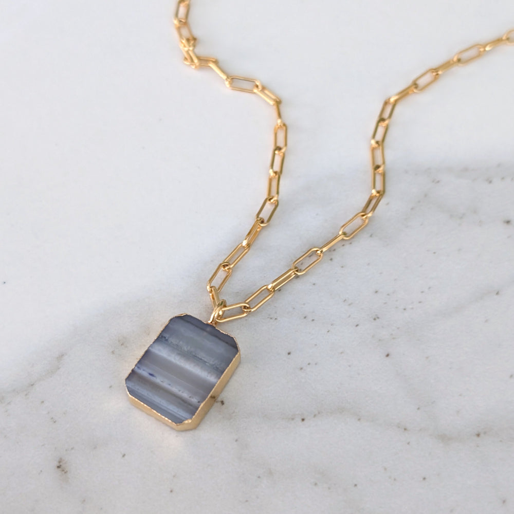 rectangular amethyst strata pendant necklace