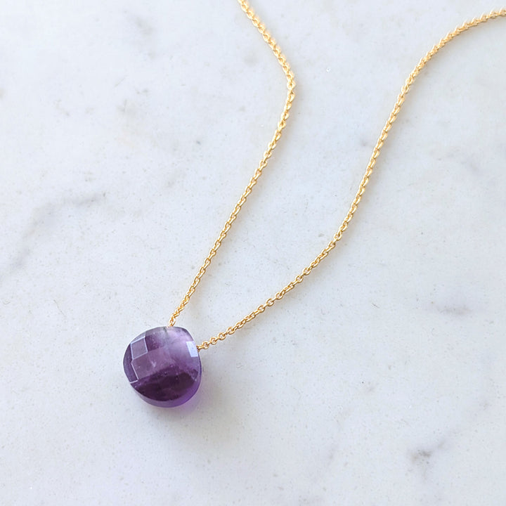 Necklace with a purple amethyst February birthstone gemstone pendant charm