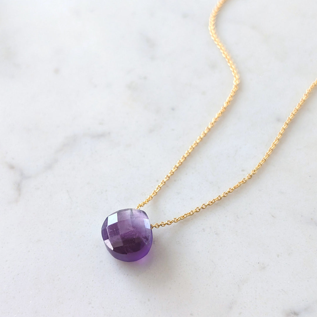 Necklace with a purple amethyst February birthstone gemstone pendant charm