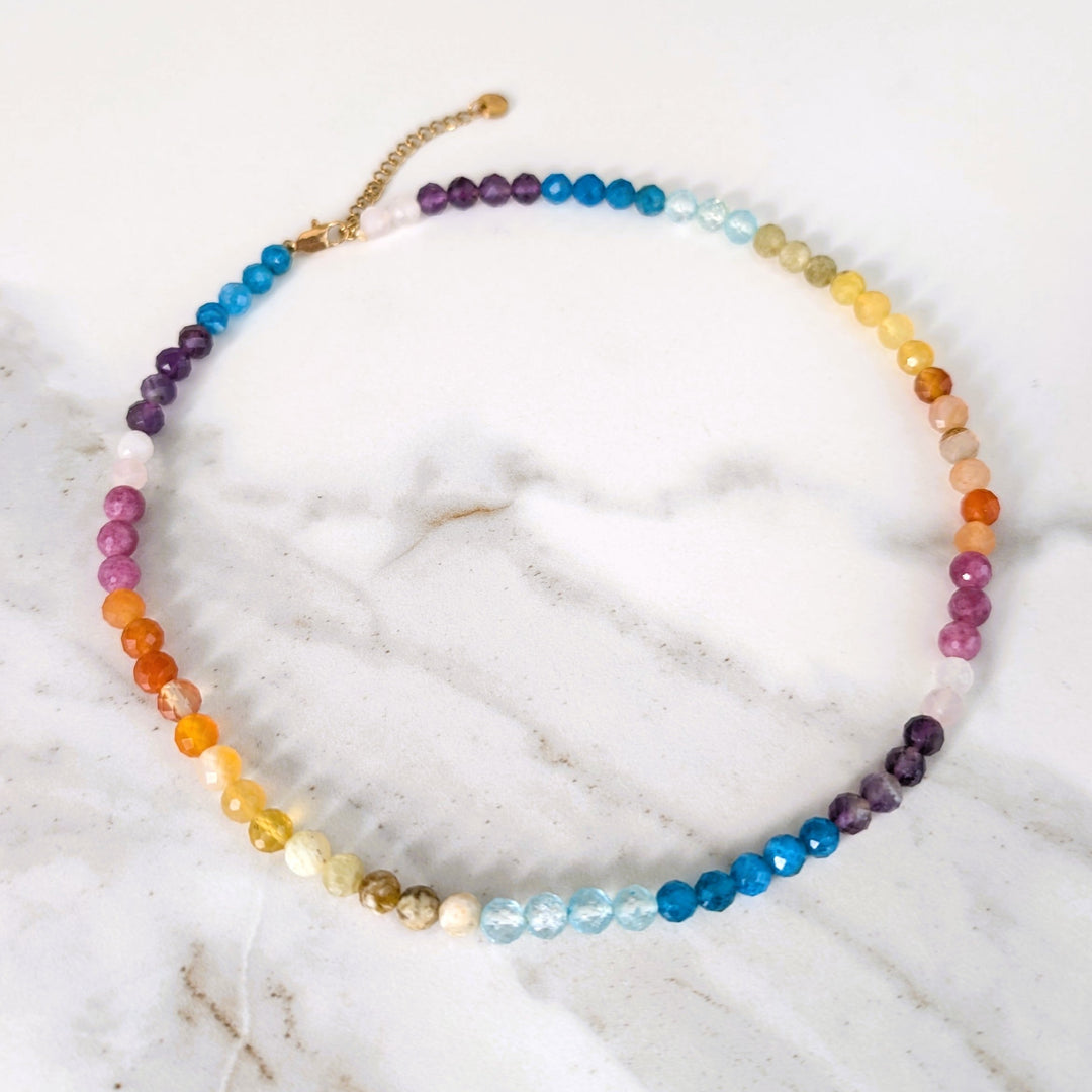 Good Vibes Rainbow Gemstone Beaded Necklace 