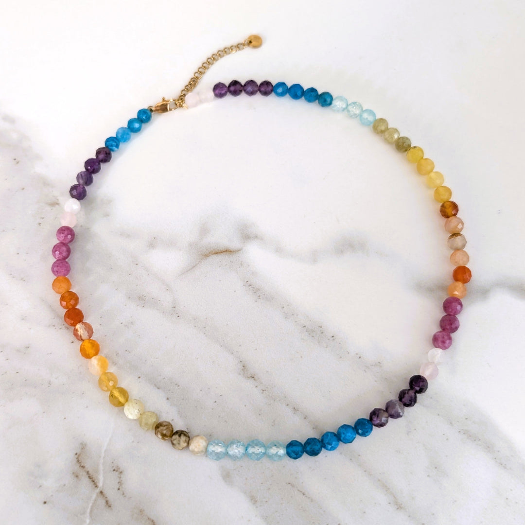 Good Vibes Rainbow Gemstone Beaded Necklace 