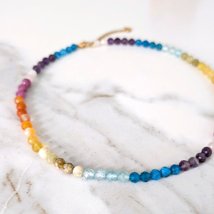 Good Vibes Rainbow Gemstone Beaded Necklace 6mm