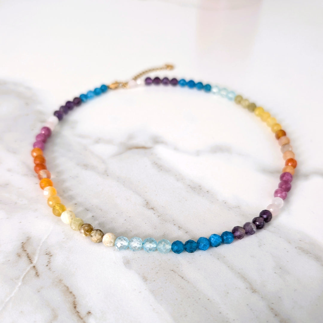 Good Vibes Rainbow Gemstone Beaded Necklace 