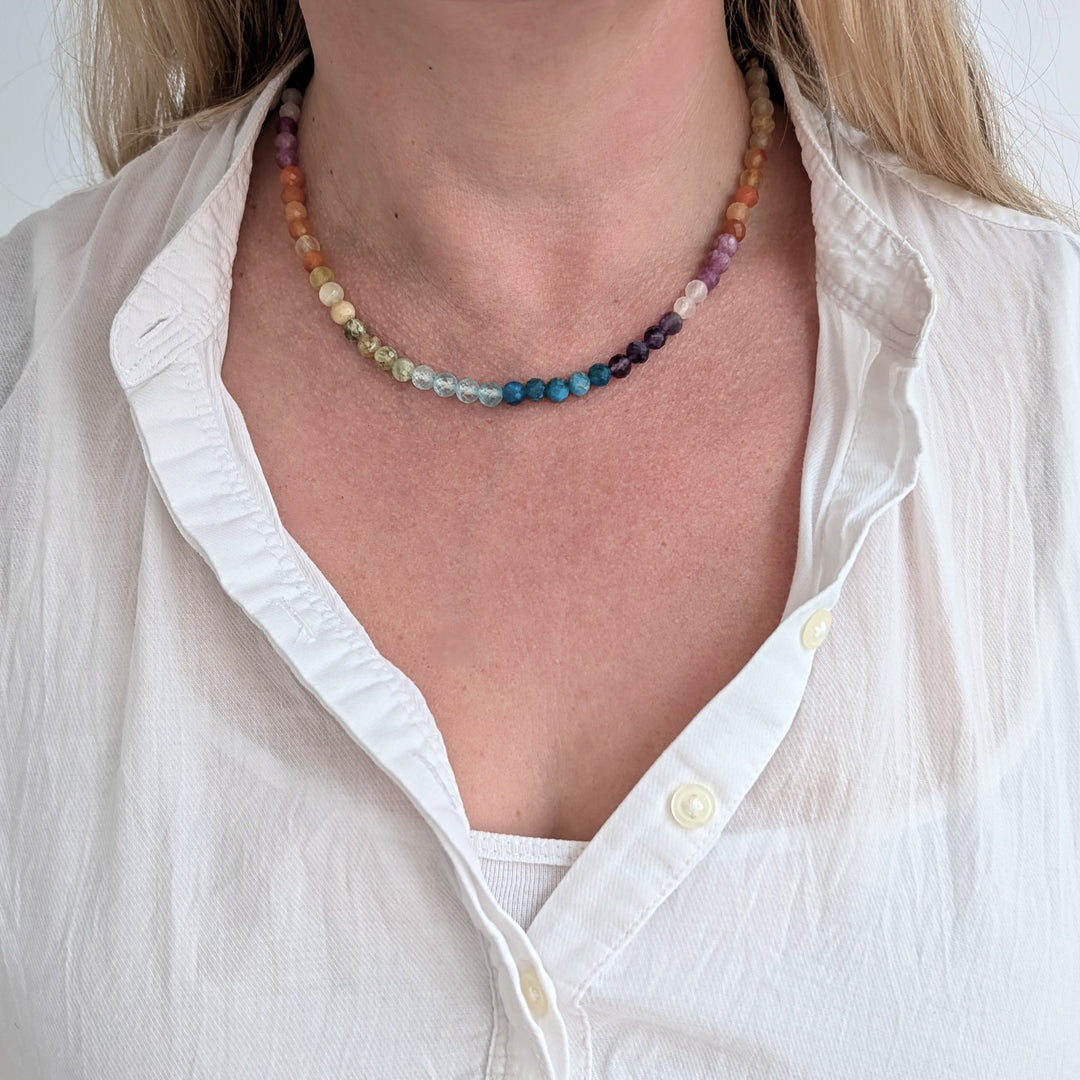 Good Vibes Rainbow Gemstone Beaded Necklace 