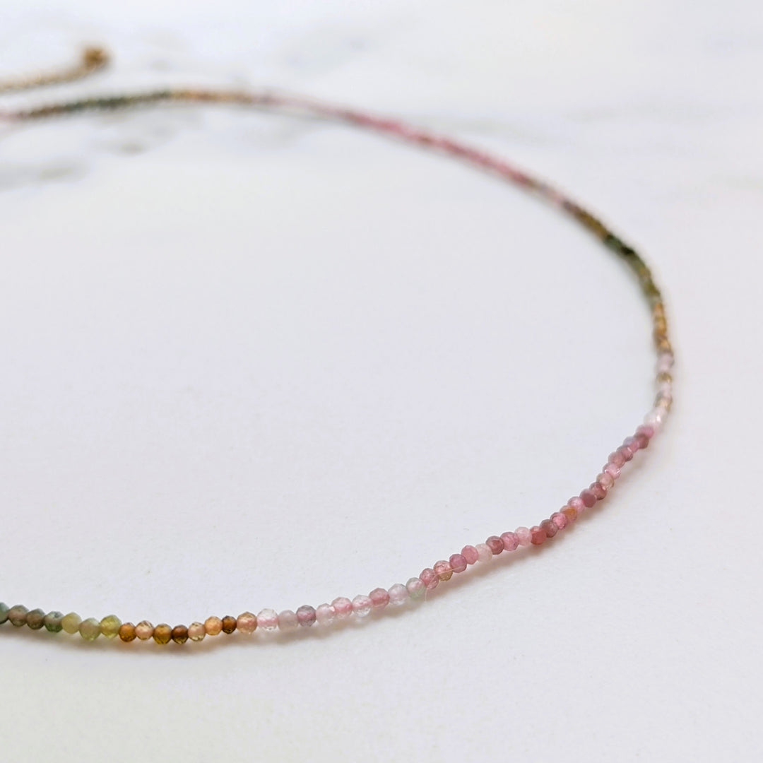 Delicate watermelon tourmaline 2mm  faceted bead gemstone bracelet