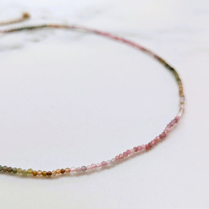 Delicate watermelon tourmaline 2mm  faceted bead gemstone bracelet