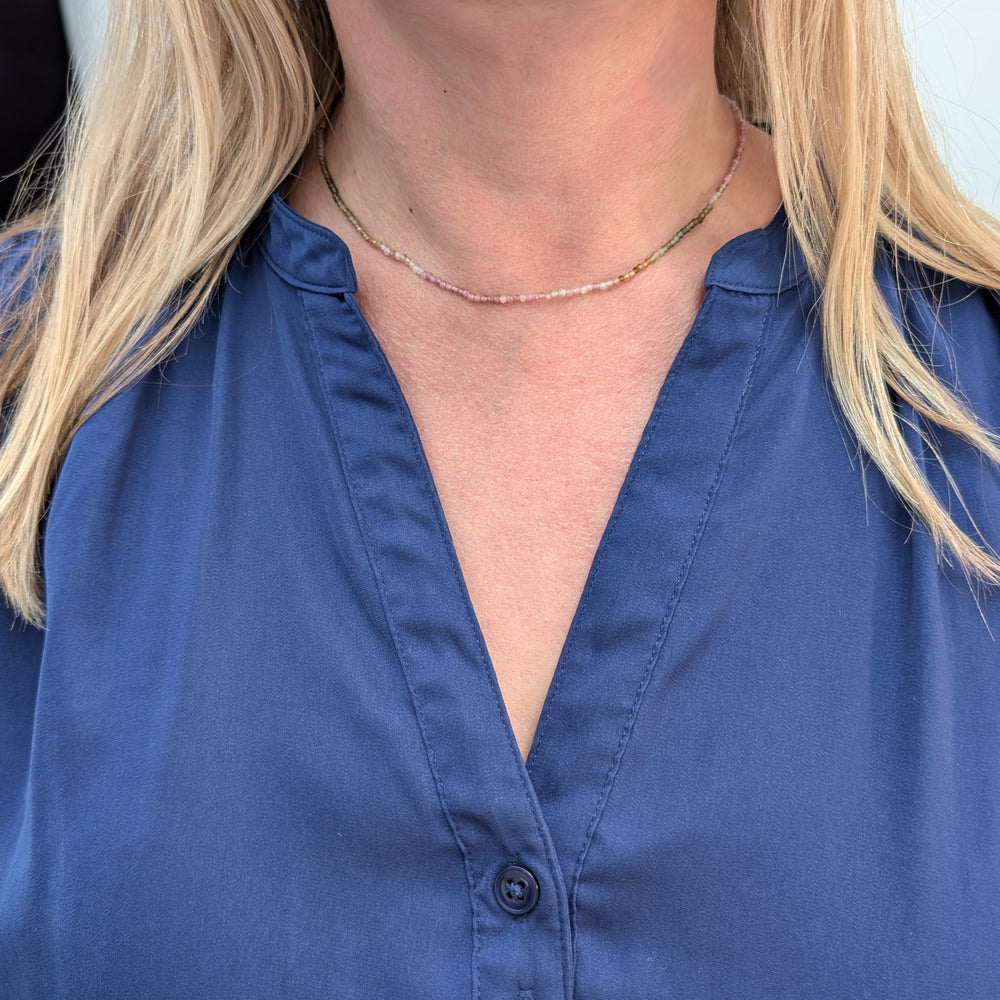 Delicate watermelon tourmaline 2mm  faceted bead gemstone bracelet